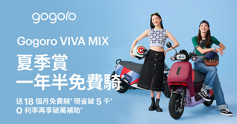 Gogoro 夏季賞，VIVA MIX 白牌電動機車銷售冠軍*，限時贈一年半免費騎*！
